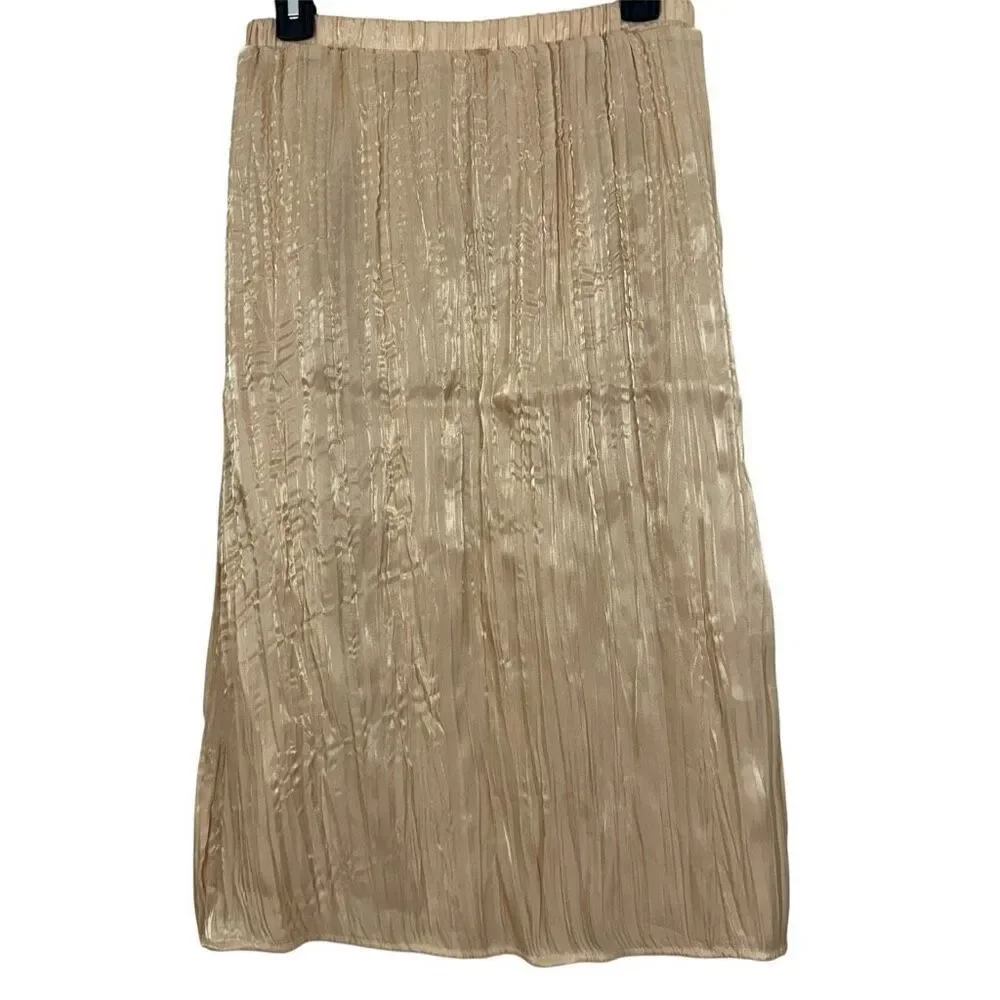 Calvin Klein Gold Pleated/Crinkle Skirt - Size Small